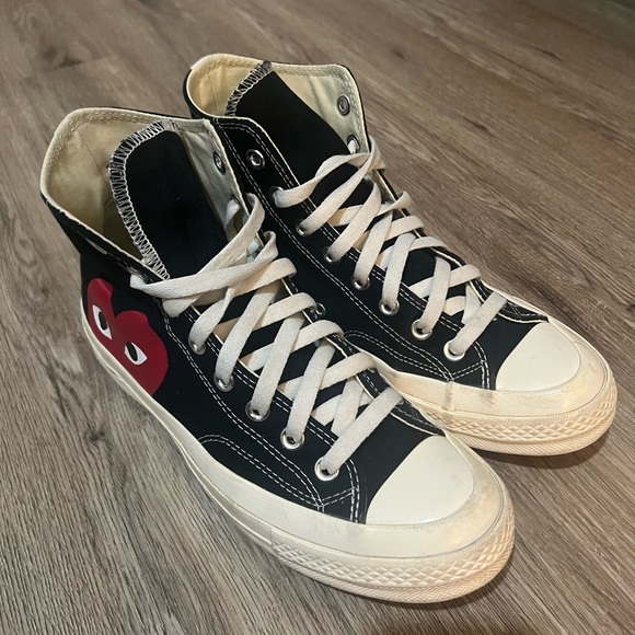 Black High-Top Converse Sneakers with Red Heart - Picture 2 of 6